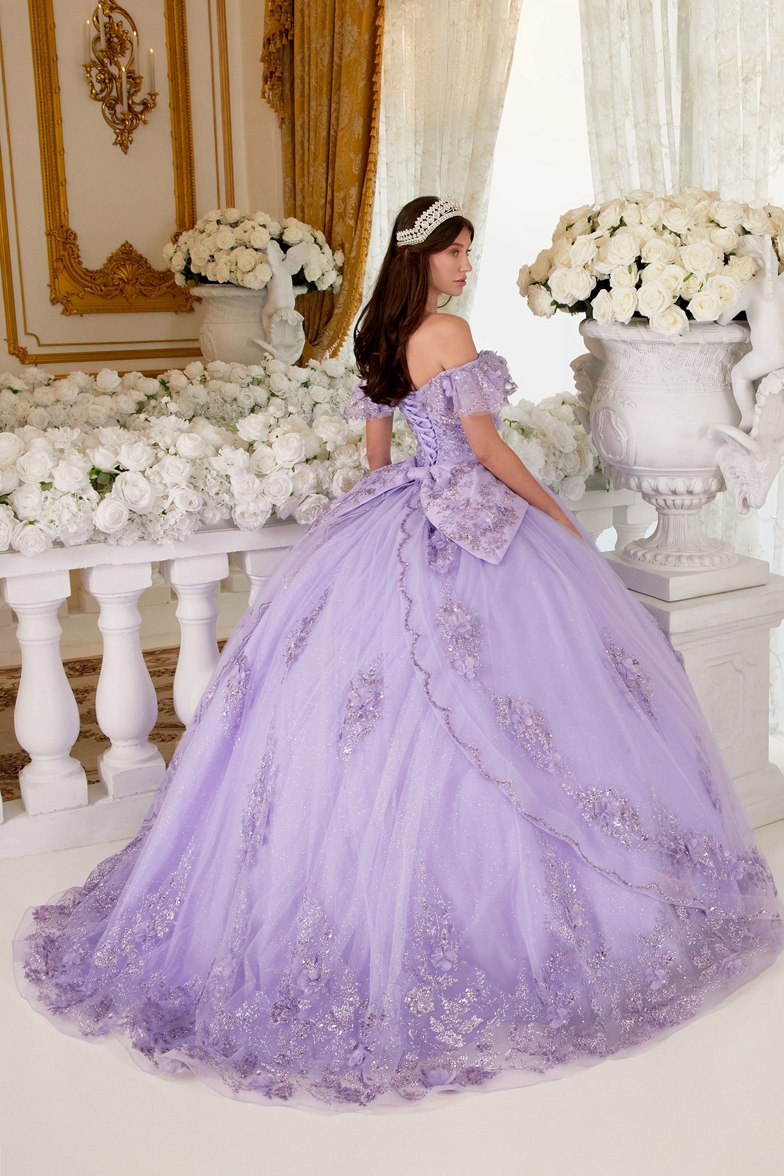 FLORAL OFF THE SHOULDER QUINCE BALL GOWN CD15701-7